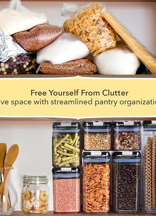 Simply Gourmet Airtight Food Storage Containers with Lids – 6 Piece Slim Kitchen Pantry Organization Set, 5 Cup Capacity, BPA-Free Clear Plastic, Stackable Containers for Flour, Sugar, Rice, Snacks