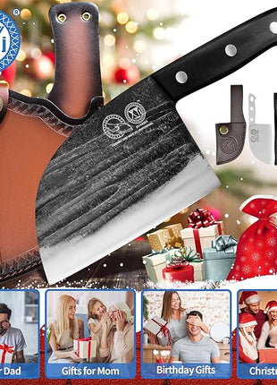 XYJ Authentic Since 1986,6 Inch Serbian Chef Knife With Sheath,Handmade Forged Ancient Outdoor Camping Kitchen Butcher Knife,Vegetable Cooking Meat Knives,Full Tang