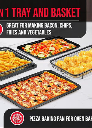 Crisper Tray Gray marble Coating - 2-Piece Set, Non-Stick Basket Design for Healthier Cooking in Regular Ovens - Make Great Crispy Food, Bacon and More, Extra Large Size 19" x 13"