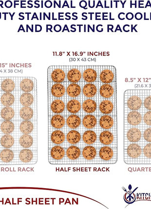 KITCHENATICS Half Sheet Cooling Racks for Cooking and Baking, Stainless Steel Wire Rack for Baking Sheet, Bacon Rack for Oven, Heavy-Duty Wire Cookie Cooling Rack fits Half Sheet Pan, 11.8 x 16.9 IN