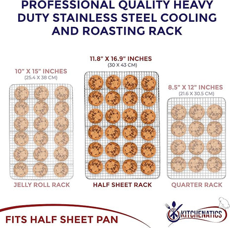 KITCHENATICS Half Sheet Cooling Racks for Cooking and Baking, Stainless Steel Wire Rack for Baking Sheet, Bacon Rack for Oven, Heavy-Duty Wire Cookie Cooling Rack fits Half Sheet Pan, 11.8 x 16.9 IN