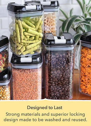 Simply Gourmet Airtight Food Storage Containers with Lids – 7 Piece Assorted Size Kitchen Pantry Organization Set, BPA-Free Clear Plastic, Stackable Containers for Cereal, Flour, Sugar, Rice, Snacks