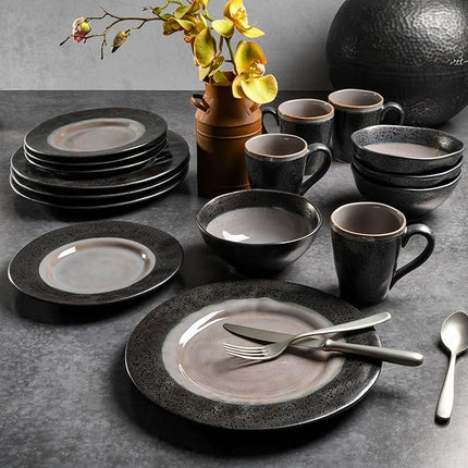 Gibson Dragonstone 16 pc Dinnerware Set Grey Stoneware, Gray -