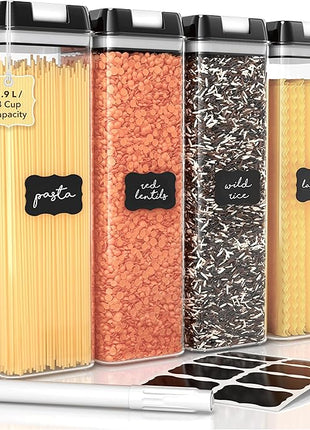 Simply Gourmet Airtight Food Storage Containers with Lids – 4 Piece Slim Kitchen Pantry Organization Set, 8 Cup Capacity, BPA-Free Clear Plastic, Stackable Containers for Flour, Sugar, Rice, Snacks