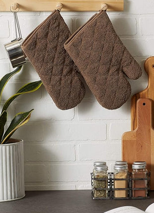 DII Basic Terry Collection 100% Cotton Quilted, Oven Mitt, Brown, 2 Piece