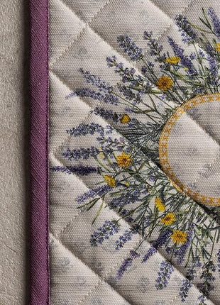 Maison d' Hermine 100% Cotton Oven Mitt & Pot Holder Set (7.5"x13" & 8"x8") Heat Resistant BBQ Cooking Gloves with Loop, Baking, Grilling, Kitchen, Handling Hot Pans Spring/Summer (Fanny Lavender)