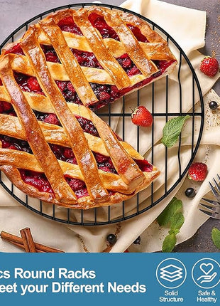 P&P CHEF Round Cooling Rack Set, Round Wire Racks for Cooking Baking, Fit Air Fryer & Oven, Stainless Steel Core with Nonstick Coatings, Black, 3 PCS - 7.5 & 9 & 10.5 Inch