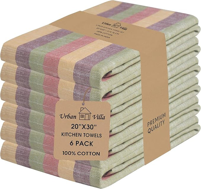 Urban Villa Kitchen Towels Harvest Stripes Dish Towels Set of 6 20" X30” 100% Cotton Highly Absorbent Quick Drying Dish Cloths & Dish Towels Thanksgiving Fall Tea Towels with Hanging Loop Towels