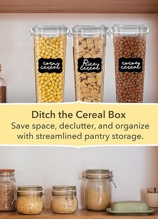 Simply Gourmet Airtight Cereal Containers with Lids – 3 Piece Tall Kitchen Pantry Organization Set, BPA-Free Clear Plastic, Pour Spout Lids for Breakfast Cereal, Rice, Flour, Sugar, Snacks