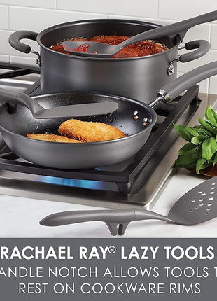 Rachael Ray Tools and Gadgets Spoon, Slotted and Solid Turners Set/ Cooking Utensils - 3 Piece, Gray