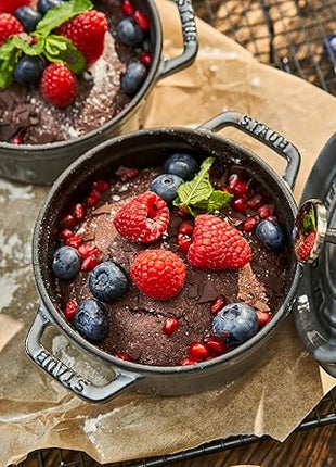 staub La Cocotte Round 40509-474 Mini Pico Cocotte Round Gray 40509-474 Small Two-Handed Cast Enameled Pot, Induction Compatible