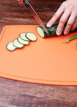 Liflicon Thick Silicone Cutting Board 12.6'' x 9.1'' Juice Grooves Easy Grip Handle Dishwasher Safe-Orange
