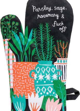 Blue Q Parsley, Sage, F*ck Off Funny Oven Mitts - Cute Oven Mitts, Home Kitchen Gifts, Cooking Accessories, Super-Insulated Quilting, Comfy Natural-Fitting Shape, 100% Cotton, Size 12.5" L x 7.5" W
