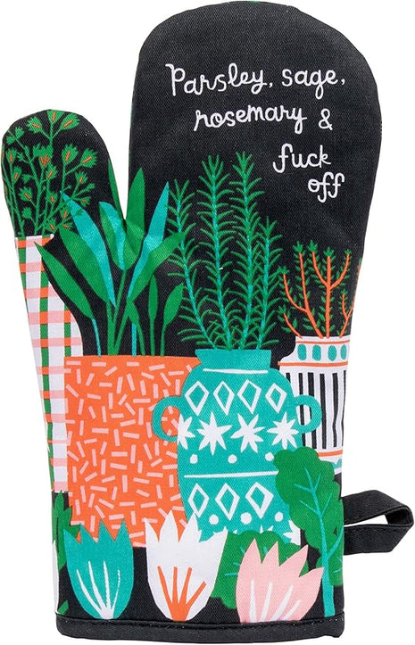 Blue Q Parsley, Sage, F*ck Off Funny Oven Mitts - Cute Oven Mitts, Home Kitchen Gifts, Cooking Accessories, Super-Insulated Quilting, Comfy Natural-Fitting Shape, 100% Cotton, Size 12.5" L x 7.5" W