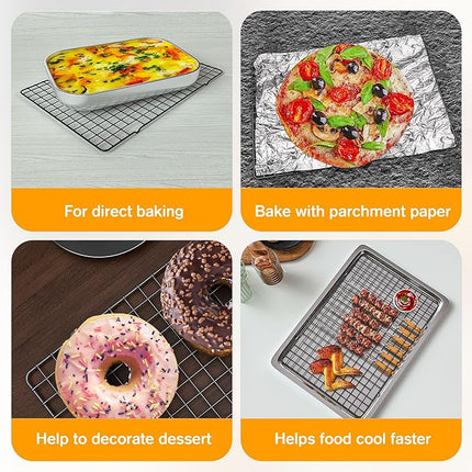 2PCS Cooling Racks for Cooking and Baking -11.65''x16.85''Heavy Duty Stainless Steel Wire Rack for Baking, Grilling, Roasting - Oven & Dishwasher Safe - Fits Half Sheet Pan（Black）