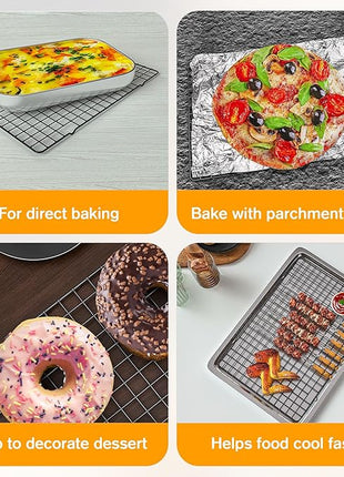 2PCS Cooling Racks for Cooking and Baking - 10" x 15"Heavy Duty Stainless Steel Wire Rack for Baking, Grilling, Roasting - Oven & Dishwasher Safe - Fits Jelly Roll Sheet Pan（Black）