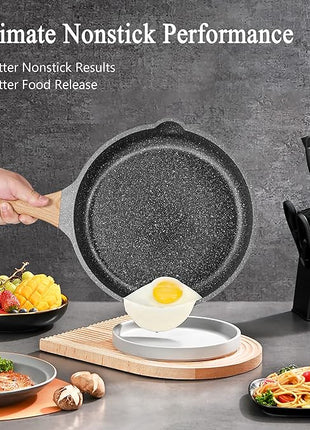 Non Stick Frying Pan Set with Lids, Granite Skillet Set, Egg Omelette Pans for Cooking Pan Set, No Toxic Kitchen Cookware Set Compatible with All Stovetops (Gas & Induction), PFOA Free, Gift