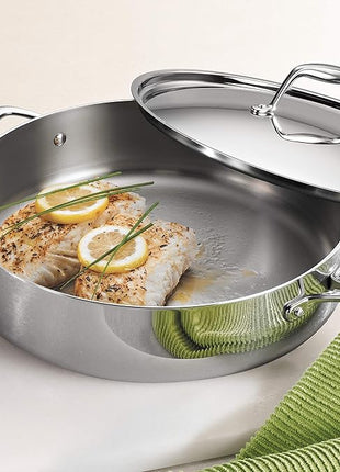 Tramontina Signature Tri-Ply Clad Stainless Steel 6-Quart Saute Pan with Lid, Induction-Ready Cooking Pan, Dishwasher-Safe, NSF-Certified, Made in Brazil