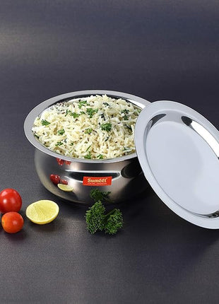 Sumeet Stainless Steel Belly Shape 6 Pc Tope/Cookware/Pot Set with Lid 380ML, 500ML, 780ML, 1.1Ltr, 1.4Ltr, 1.75Ltr (Silver)