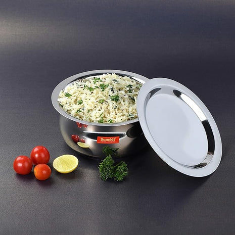 Sumeet Stainless Steel Belly Shape 4 Pc Tope/Cookware/Pot Set with Lid 380ML, 500ML, 780ML, 1.1Ltr, (Silver)
