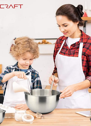 AVACRAFT 18/10 Stainless Steel Mixing Bowls with Lids, non slip silicone base bowls with Handle, Mixing Bowl Set with Pour Spouts & Measurement Marks, Home Essentials Cooking Bowls, (Black)