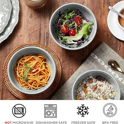 TP 18-Piece Dinnerware Set, Melamine Dishes Set with Bowls and Plates, Service for 6, Non-breakable Lightweight Dining Tableware, Grey