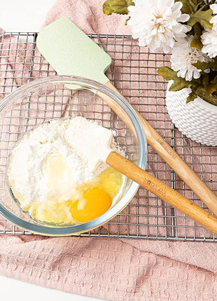 Silicone Spatula set of 2 with wooden handle and stunning pattern (Red)