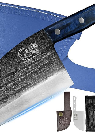 XYJ Authentic Since 1986,Ancient Forged Butcher Knives,Serbian Chef Knife With Sheath,Chinese Vegetable Meat Knives For Kitchen Camping Outdoor,Full Tang (6 inch)