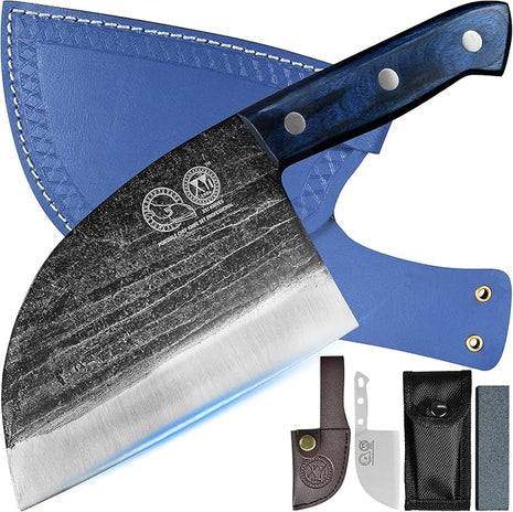 XYJ Authentic Since 1986,Ancient Forged Butcher Knives,Serbian Chef Knife With Sheath,Chinese Vegetable Meat Knives For Kitchen Camping Outdoor,Full Tang (6 inch)