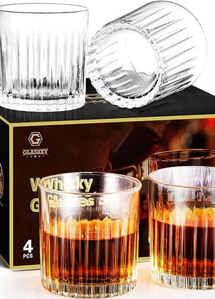 GLASKEY Whiskey Glasses Set of 4,Lead-Free Crystal Old Fashioned Glass,300ml Rocks Glass Tumblers for Drinking Bourbon,Cognac,Irish Whisky,Whiskey Gifts for Men