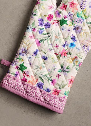 Maison d' Hermine 100% Cotton Oven Mitt & Pot Holder Set (7.5"x13" & 8"x8") Heat Resistant BBQ Cooking Gloves with Loop, Baking, Grilling, Kitchen, Handling Hot Pans Spring/Summer (Chardon)