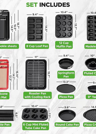 NutriChef 42-Piece Ultimate Nonstick Bakeware Set - Carbon Steel Baking Pans, Everyday Baking Tools, Oven Mitts, & More - Ideal for Baking Delicious Savory & Sweet Treats - Complete Set for Bakers