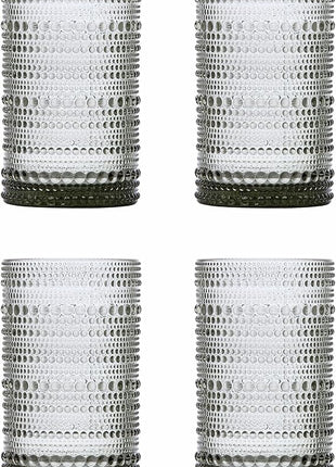 Fortessa Jupiter Beaded Hobnail Glass, 13 Ounce Iced Beverage (Set of 4), Smoke Gray