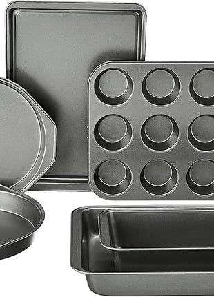Amazon Basics 6 Piece Nonstick, Carbon Steel Oven Safe Bakeware Set with Cake, Muffin, Cookie, and Loaf Pans, 6 Piece, 16.25 x 11.75 x 6.25 inches