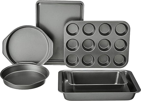Amazon Basics 6 Piece Nonstick, Carbon Steel Oven Safe Bakeware Set with Cake, Muffin, Cookie, and Loaf Pans, 6 Piece, 16.25 x 11.75 x 6.25 inches