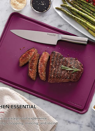 KitchenAid Classic Plastic Cutting Board with Perimeter Trench and Non Slip Edges, Dishwasher Safe, 12 x 18 inch, Beetroot