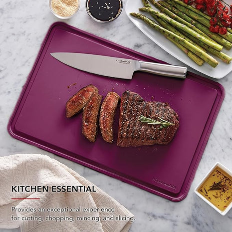 KitchenAid Classic Plastic Cutting Board with Perimeter Trench and Non Slip Edges, Dishwasher Safe, 12 x 18 inch, Beetroot