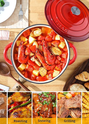 Velaze 7.5 QT Dutch Oven Pot with Lid, Enameled Cast Iron Dutch Oven with Dual Handles for Sourdough Bread Baking, Cooking, Non-stick Enamel Coated Cookware (RED)