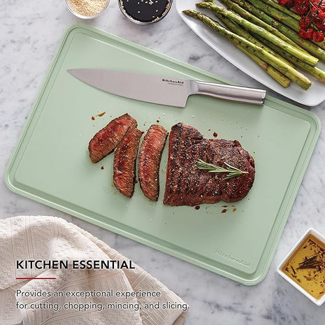 KitchenAid Classic Plastic Cutting Board with Perimeter Trench and Non Slip Edges, Dishwasher Safe, 12 inch x 18 inch, Green