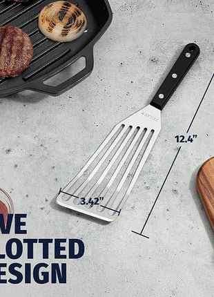 Zulay Kitchen Stainless Steel Fish Turner Spatula - 12.4” Flexible Heat-Resistant Slotted Turner for Non-Stick Cookware - Rust-Proof, Durable & Dishwasher Safe Cooking Utensil for Everyday Use