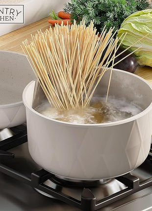 Country Kitchen Cookware Set with Removable Handle, Oven & RV Safe Pots and Pans Set, Cream Diamond, Original