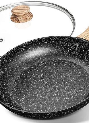 MICHELANGELO Non Stick Frying Pans - 12 Inch Nonstick Frying Pan with Glass Lid, Large Stone Fry Pan with Ergonomic Handle, Induction Compatible, Black