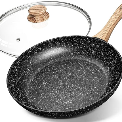 MICHELANGELO Non Stick Frying Pans - 12 Inch Nonstick Frying Pan with Glass Lid, Large Stone Fry Pan with Ergonomic Handle, Induction Compatible, Black