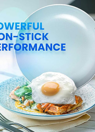 Mueller 16-Piece Non-Stick Stone Cookware Set with Steamer and Glass Lids, Turquoise