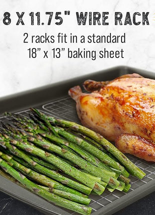 Checkered Chef Cooling Rack for Cooking and Baking - 8” x 11 ¾" Set of 2 Stainless Steel, Oven Safe Grid Wire Cookie Cooling Racks