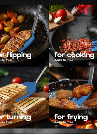 Silicone Spatula Set - Turner Spatulas Silicone Heat Resistant 600°F - Slotted & Solid Spatula for Cooking Fish, Eggs, Pancakes Flipper – Spatulas for kitchen use – Blue