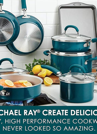 Rachael Ray Create Delicious Nonstick Cookware Pots and Pans Set, 13 Piece, Teal Shimmer