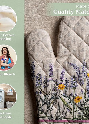 Maison d' Hermine Oven Gloves 100% Cotton Oven Mitt 7" x 13" with Loop Heat Resistant, BBQ, Cooking Gloves, Baking, Grilling, Kitchen, Handling Hot Pans Spring/Summer (Pack of 1, Fanny Lavender)
