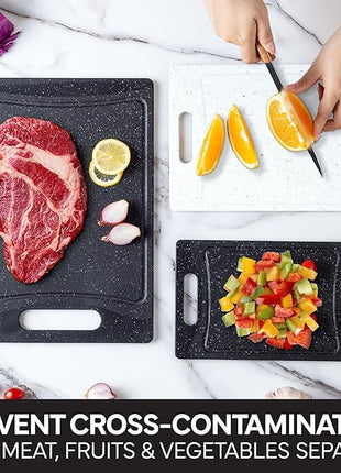 COOK WITH COLOR Non-Slip Cutting Board Set – Kitchen Essentials with Easy Grip Handle for Meat, Veggies, and Fruits, 3 Cutting Boards, Black/White