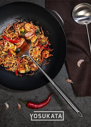 YOSUKATA 17’’ Wok Spatula and Ladle - Set of 2 Heat-Resistant Wok Tools - Universal Wok Ladle and Spatula - High-Grade 304 Stainless Steel Cooking Utensils and Wok Accessories - Solid Wok Utensils